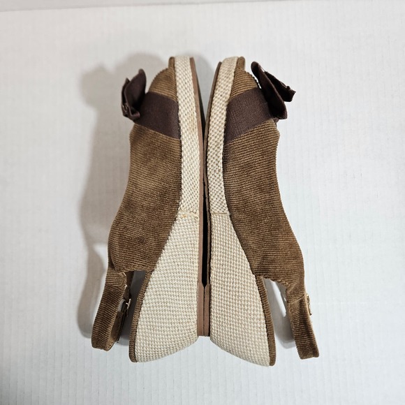 Brown CITE Women's Corduroy Slingback Wedge Open Toe Espadrille Size 8 Y2K Style - Picture 7 of 8